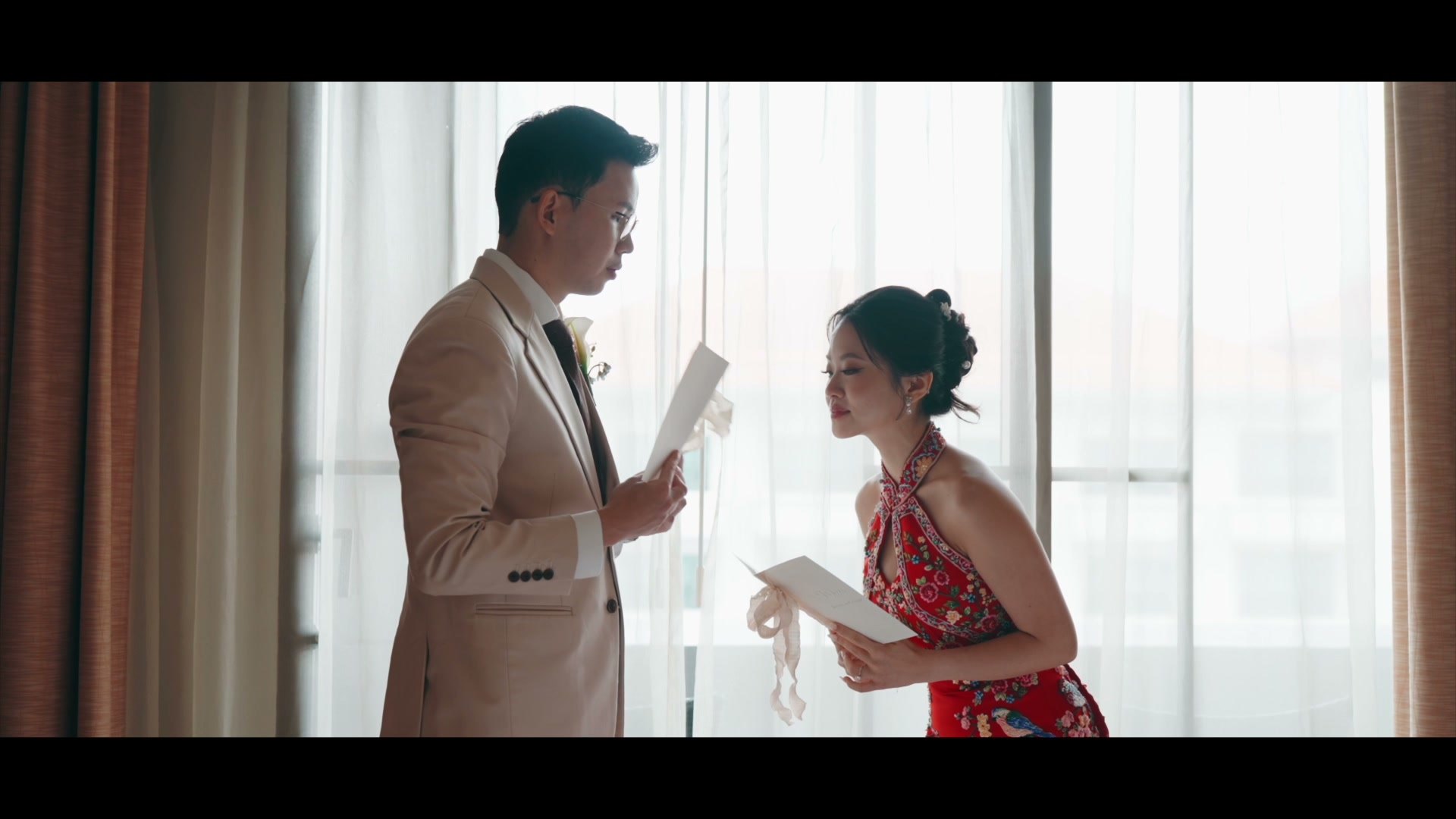 A couple sharing a moment during their wedding